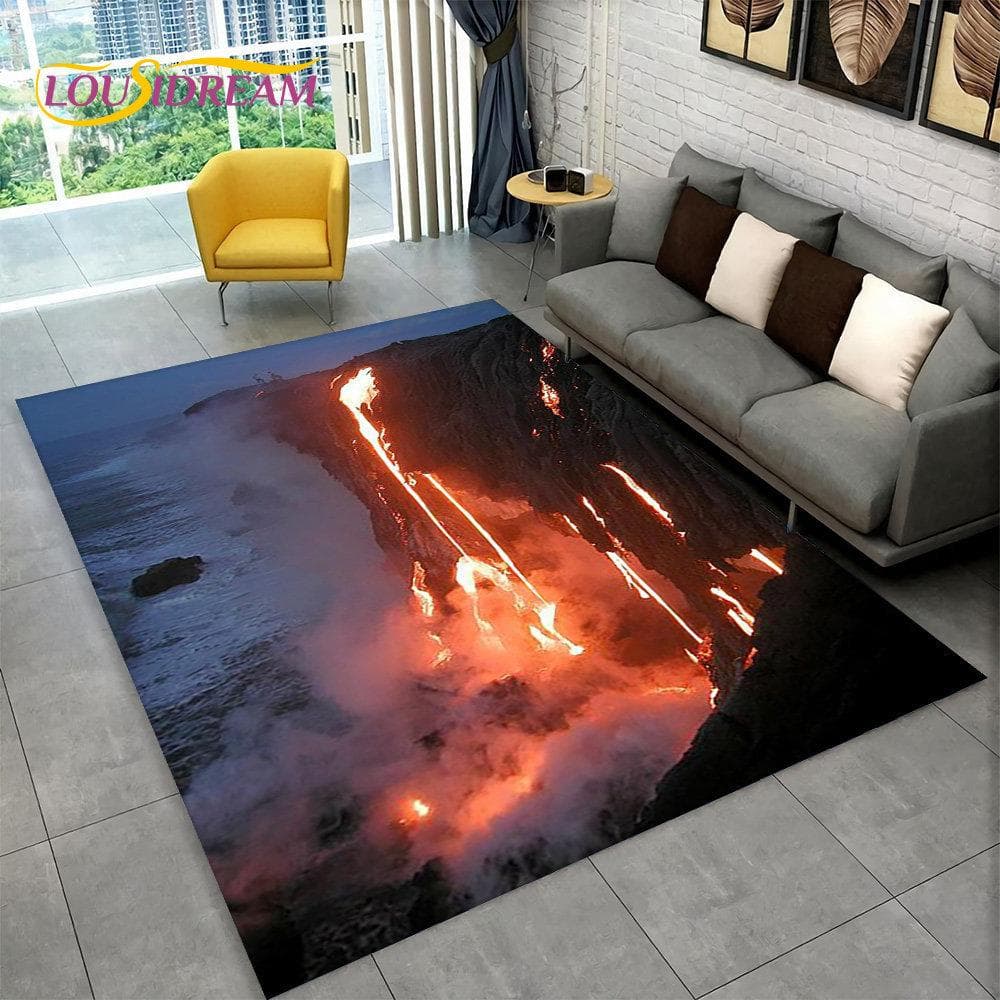 3D Volcano Lava Magma Area Rug Large,Carpet Rug for Living Room Bedroom Sofa Doormat Decoration,Kid Play Non-slip Floor Mat Gift 60x90cm(23x35in)