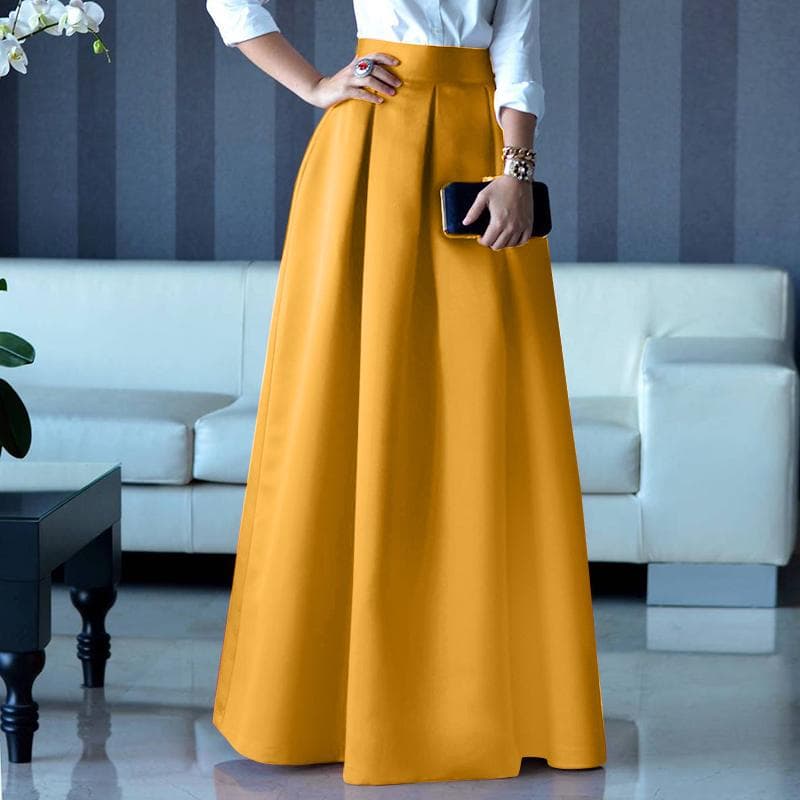 ZANZEA Women Summer Fashion A-line Long Skirts Solid Color Loose Maxi Skirts 4XL yellow