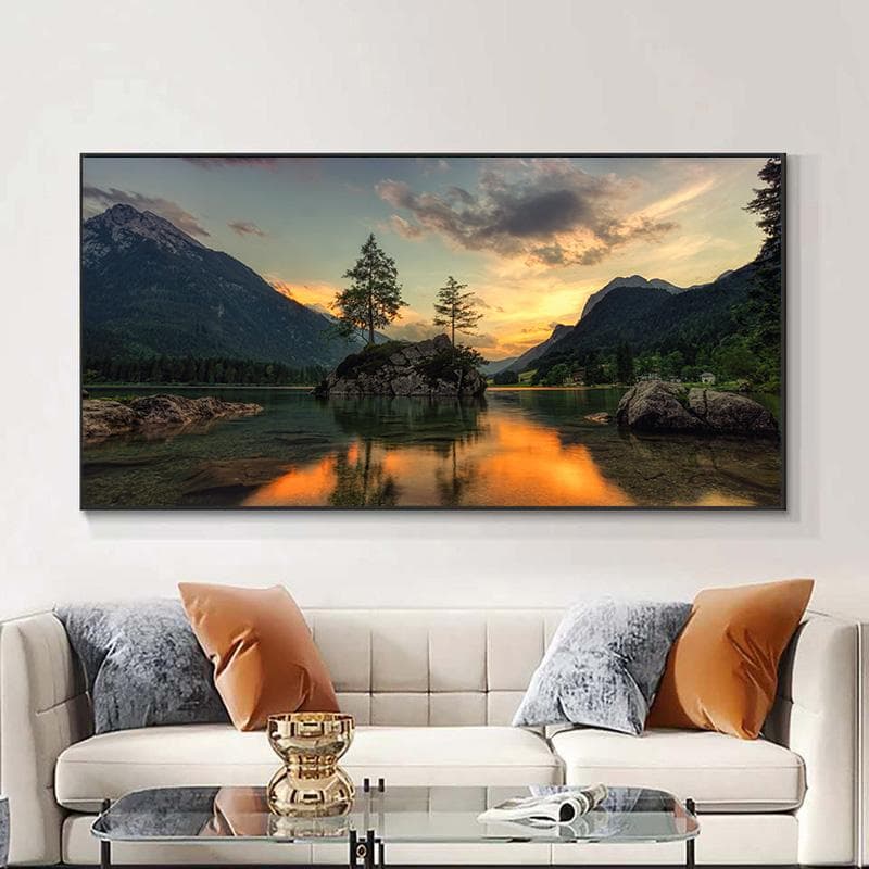 Landscape Lake Forest Stone Mountain Scenery Nature Canvas Painting Posters And Prints For Living Room Wall Home Decor No Frame 60*170cm