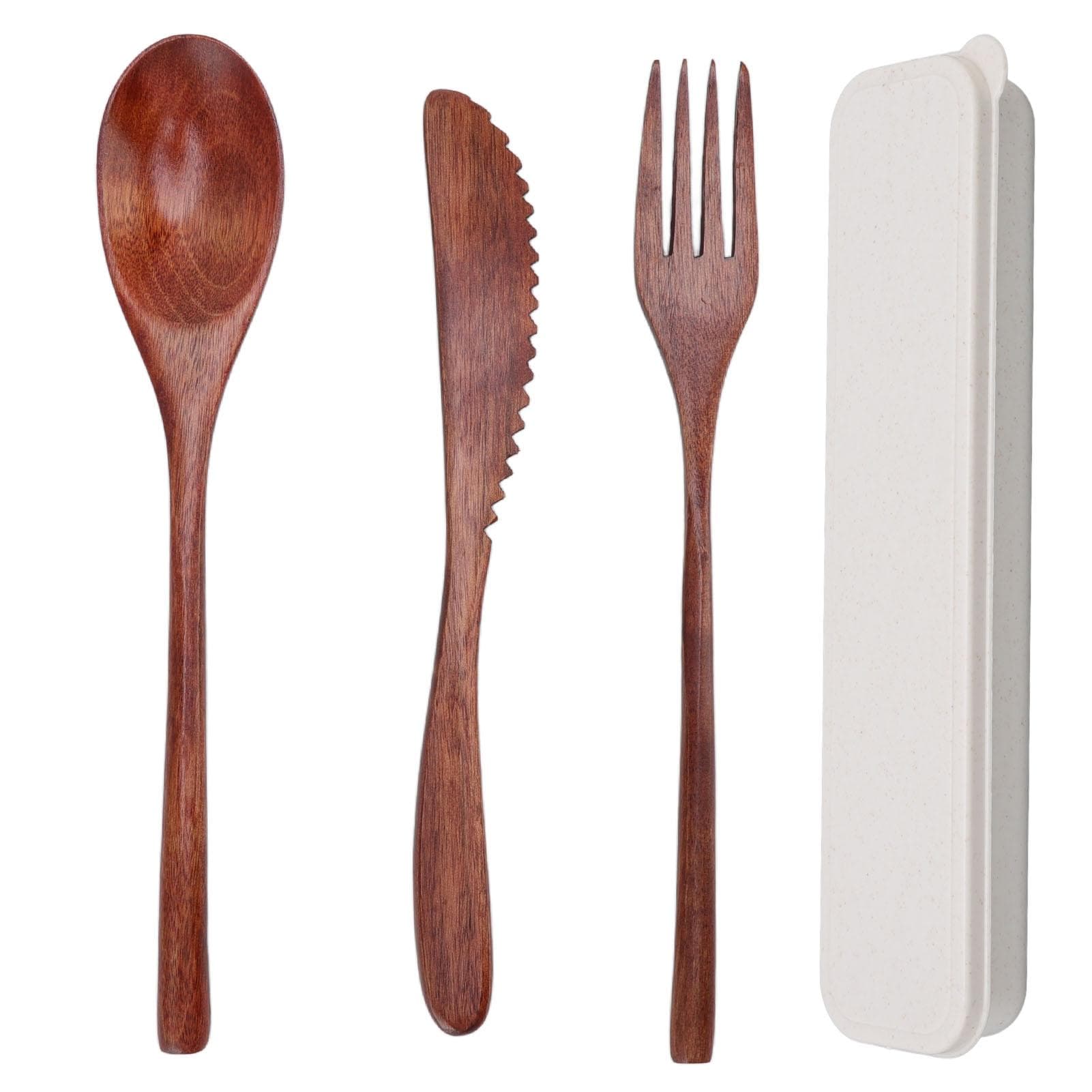 Wooden Cutlery Set Scratch Proof Portable Spoon Fork Cutter Tableware with Box for Dessert Salads L(for 6.5-9kg)