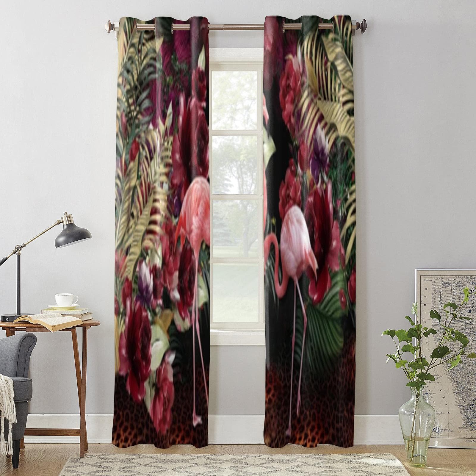 Exotic Flamingo Botanical Flowers Window Curtain For Living Room Bedroom Decoration Curtains Luxury Kitchen Valance Curtains 135W x 60H(cm) x1