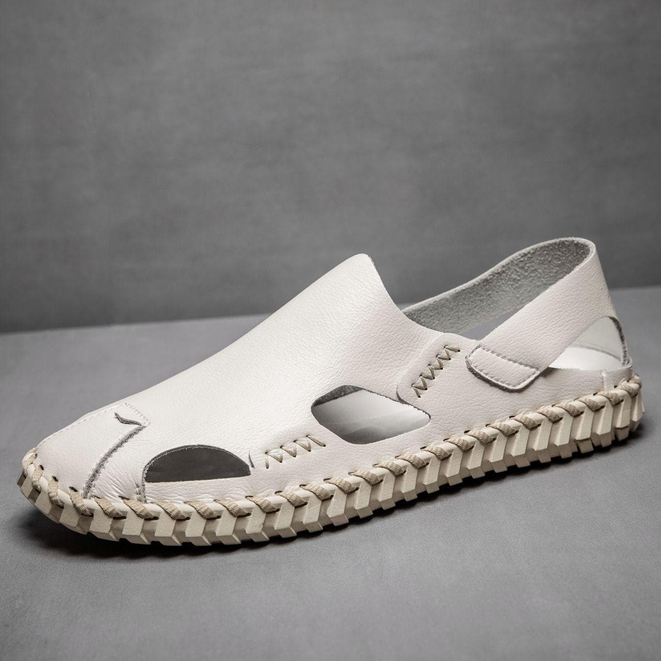 Genuine Leather Men's Sandals Summer Men's Shoes Boys Outer Wear Wrapped Sandals Men's Beach Shoes 44 beige