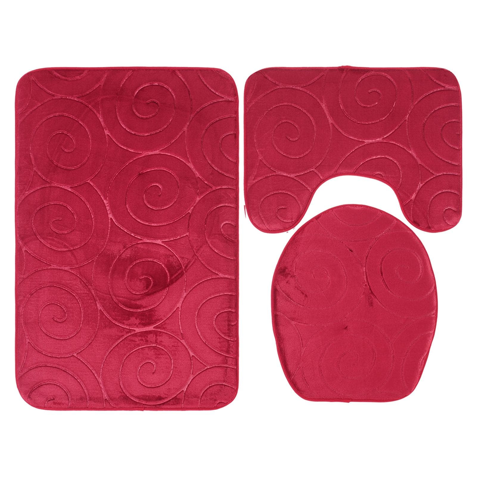 3 PCS Bathroom Mat Set Stone Embossed Toilet Lid Cover Floor Mats Bathtub Side Absorbent Carpets red