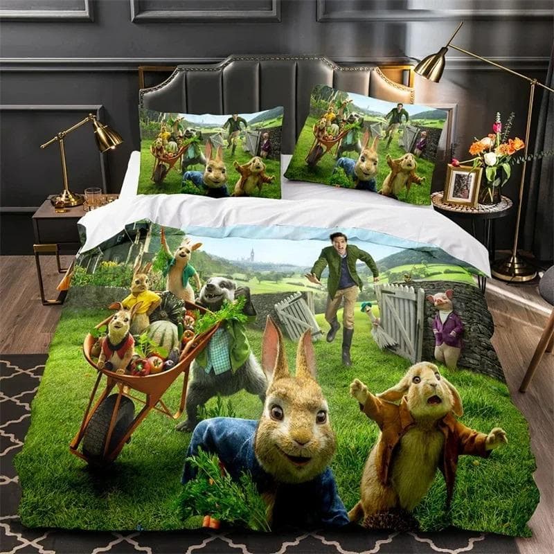 3D Print Peter the Rabbit Bedding Set,Duvet Cover Comforter Bed Set Quilt Cover Pillowcase,King Queen Twin Size Boys Girls AU Single 140x210cm