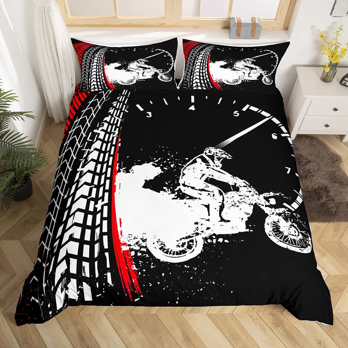 Mountain Bike Duvet Cover Extreme Sports Bedding Set Bicycle Rider Comforter Cover Racing Dirt Bike Quilt Cover Twin Queen Size EU single(135x200cm)