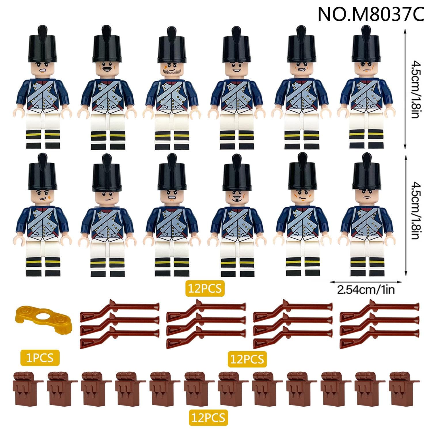 12pcs Napoleonic Wars Military Soldiers Building Blocks WW2 Figures French British Fusilier Rifles Weapons Toys for Kids Gifts