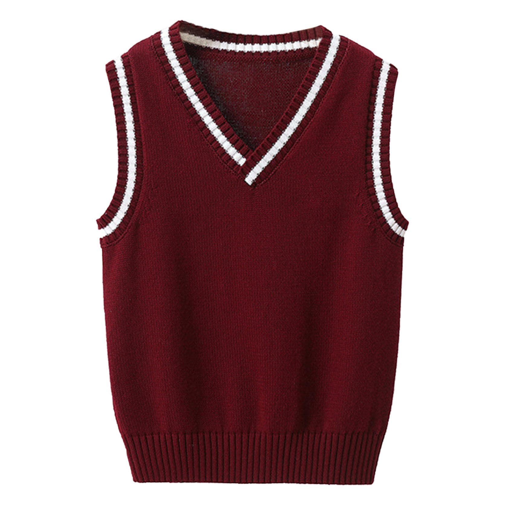 School Uniform Sleeveless V Neck Vest Sweater Waistcoat for Kids Unisex Casual Wear 11-12 Years burgundy