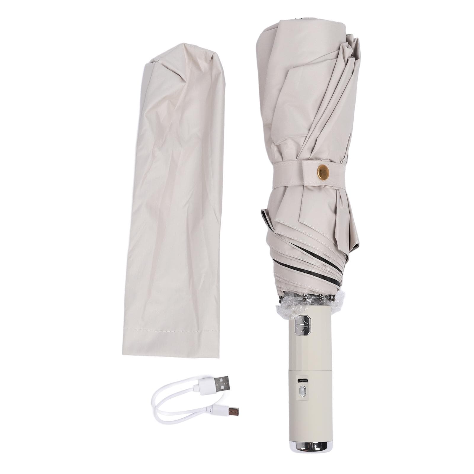 Portable Fan Umbrella Fully Automatic Black Glue Cloth Double Use 10 Ribs Folding Umbrella for beige