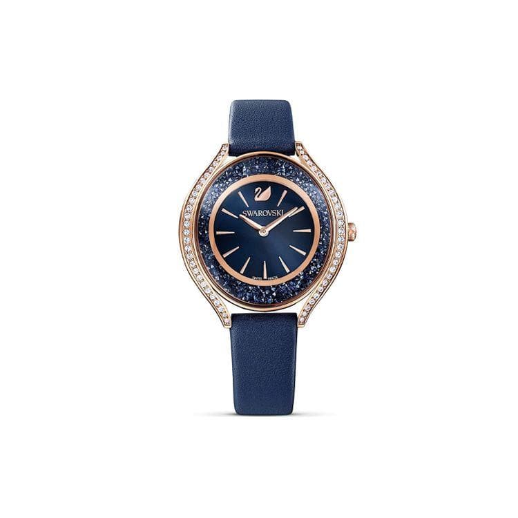 Swarovski Crystalline Aura Watch Quartz Movement Leather Strap Blue Dial 50m Water Resistant Women watches 5519447 Regular Watch Box,Dark Blue Watch Dial