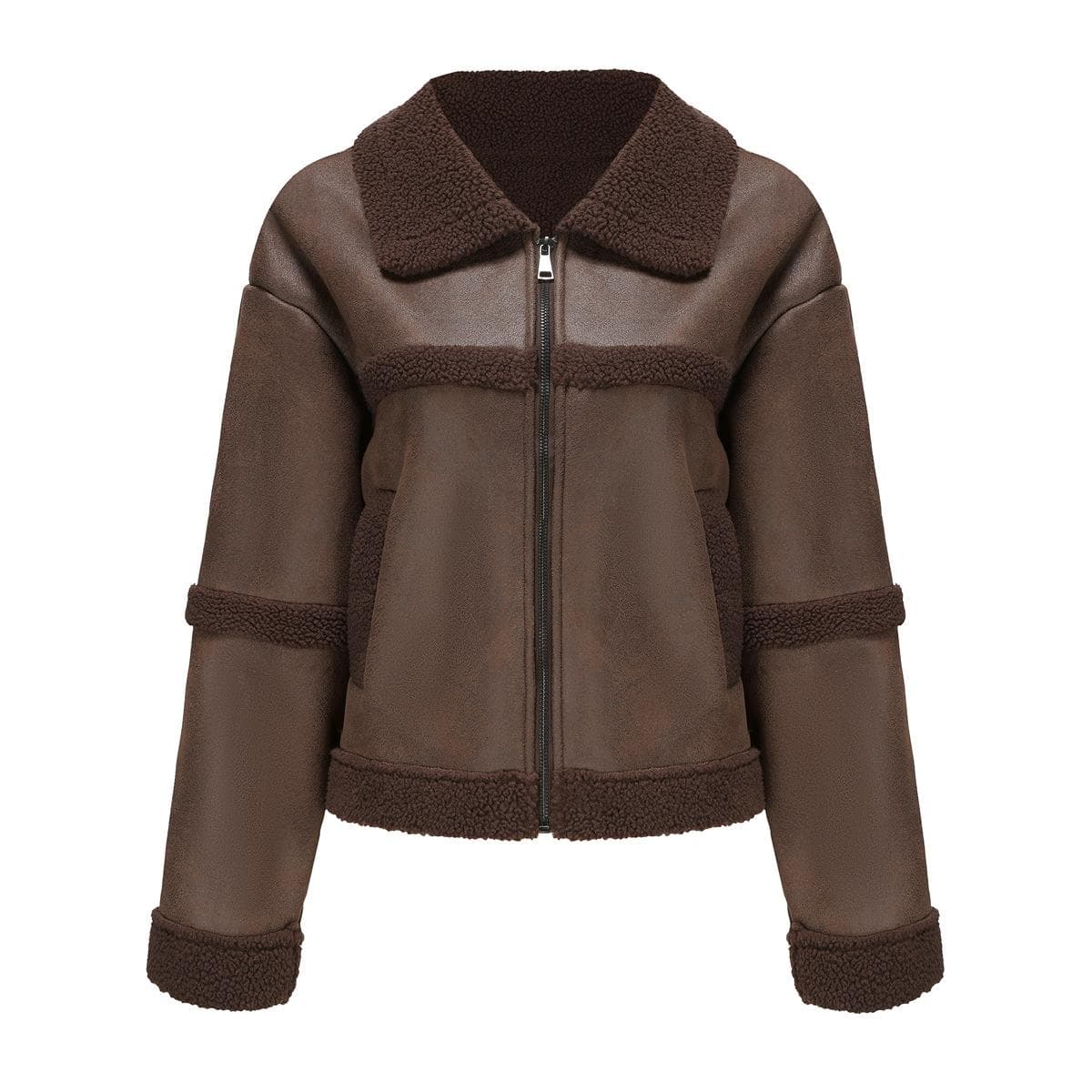 Autumn and Winter New Style Suede Women's Fashionable Warm Plus Velvet Leather Casual Windproof Jacket 3XL