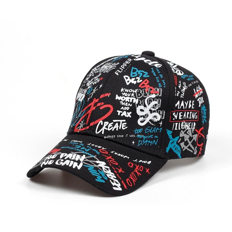 Baseball Cap Graffiti Sun Hip Hop Cap Visor Spring Hat Men Adjustable Snapback Cotton Cap For Women Men Hats black/red