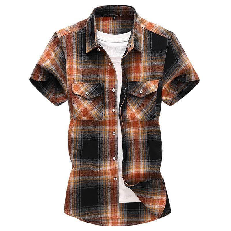 2023 Men's Plaid Casual Short Sleeve Shirt with Double Pockets - Summer Fashion, Large Size 6XL