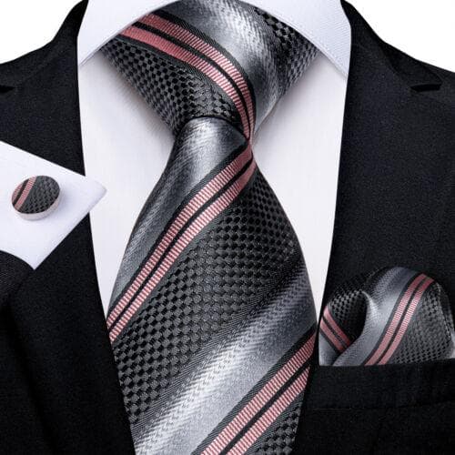 DiBanGu Mens Silk Necktie Set Striped Paisley Solid Tie Pocket Square Cufflinks N-7744