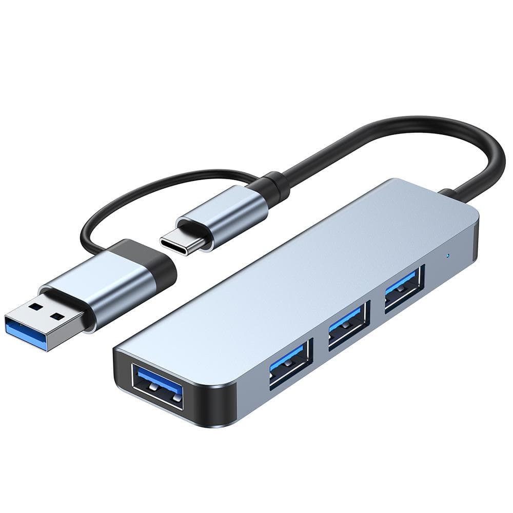 Type C to USB Hub 4-in-1 Docking Station USB3.0 5gbps and 3 USB2.0 4 Ports Ultra Slim USB Splitter silver