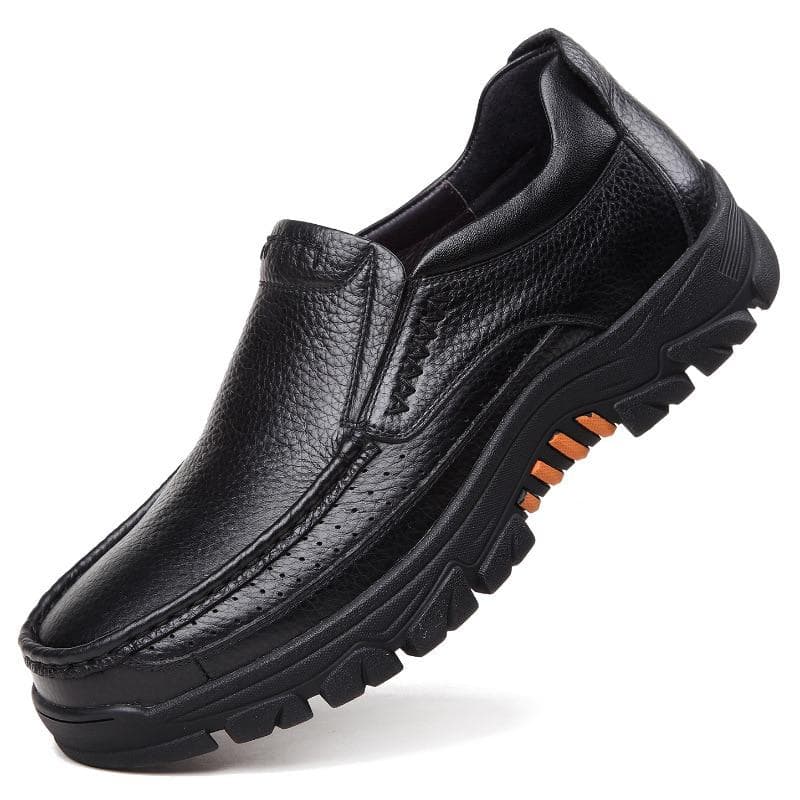 100% Genuine Leather Shoes Men Loafers Soft Cow Leather Business Footwear Thick Sole Men Casual Shoes Slip-on 39 black