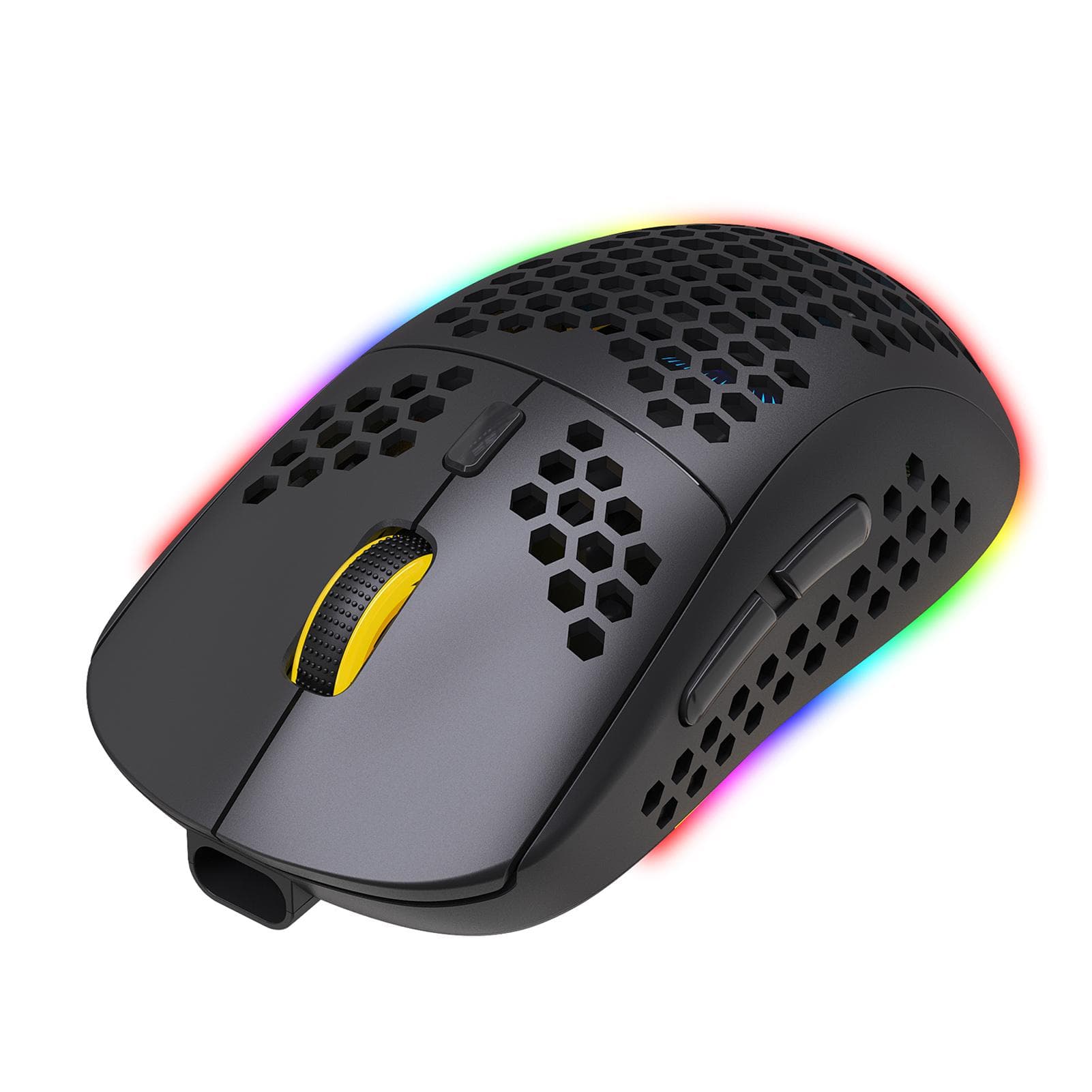 HXSJ T90 Three Mode Wireless Mouse BT 3.0 + 5.0 + 2.4G Wireless Charging Mouse RGB Lighting with black