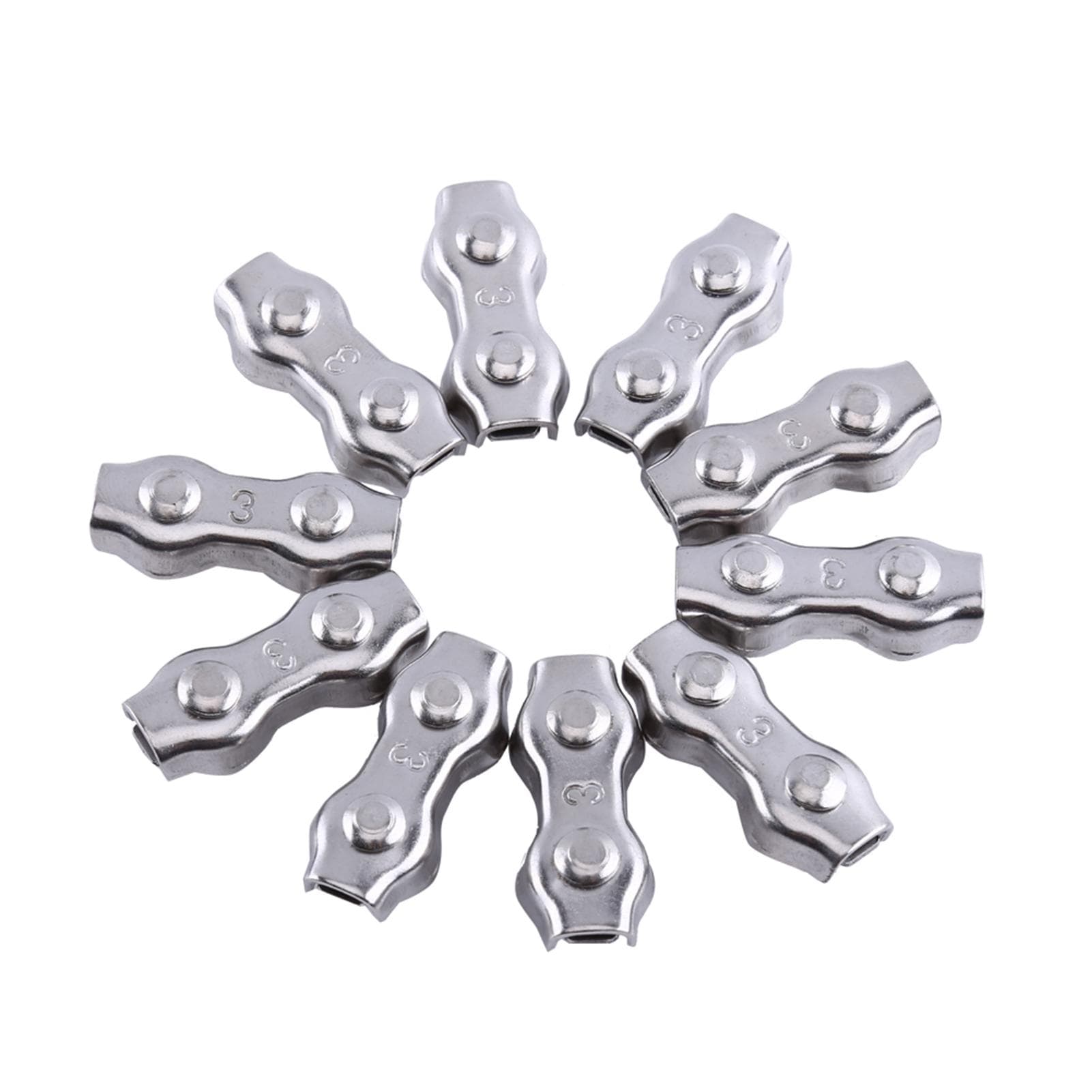 10Pcs M3 Duplex Clips Stainless Steel Wire Cable Rope Grips Clamps Caliper white