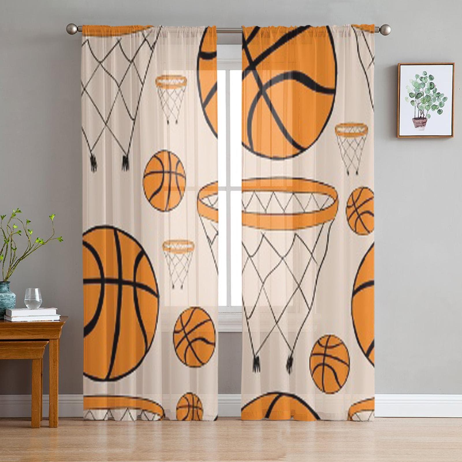 Basketball Rings And Balls Luxurious Chiffon Sheer Curtains for Living Room Bedroom Decoration Window Voiles Tulle Curtain 135W x 114H(cm)