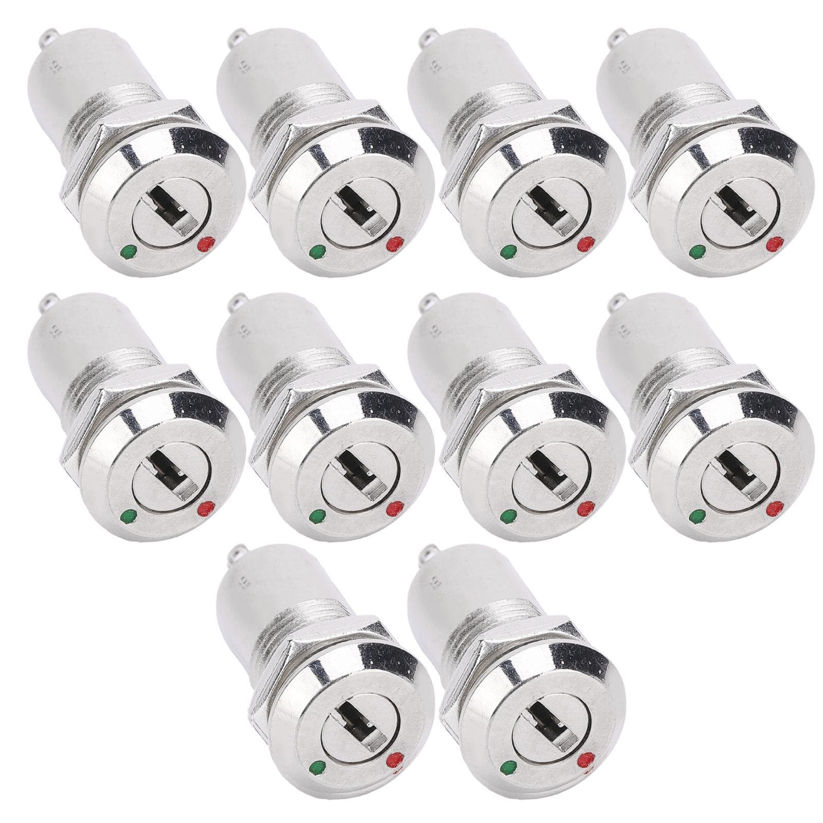 10Pcs Key Switch Barrel Metal ONOFF Power Lock Stainless Steel with Key Nut 12mm AC DC220V(Double