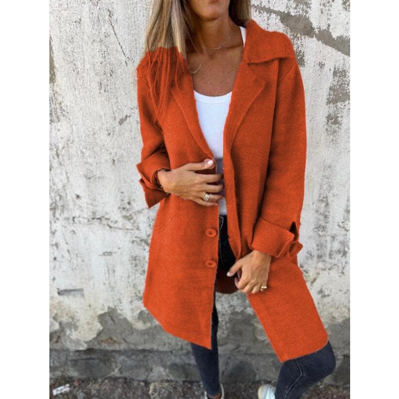 Autumn and Winter New Women's Clothing Solid Color Lapel with Pocket Cardigan Single-breasted Medium and Long Coat 5XL