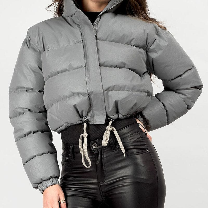 Winter Warm Stand Collar Long Sleeve Zipper Short Cotton Padded Jackets M