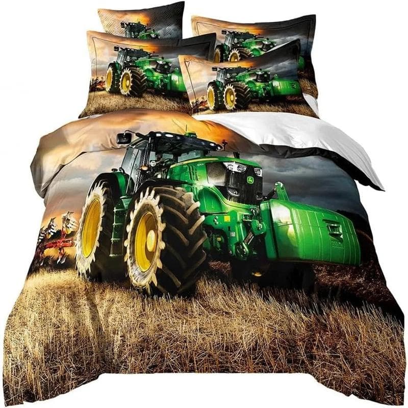 3D Printing Tractor Bedding Set Boys Tractors Duvet Cover Set with Pillowcase Home Textile Twin Full Queen King Children's Gift 150X200cm-3pcs