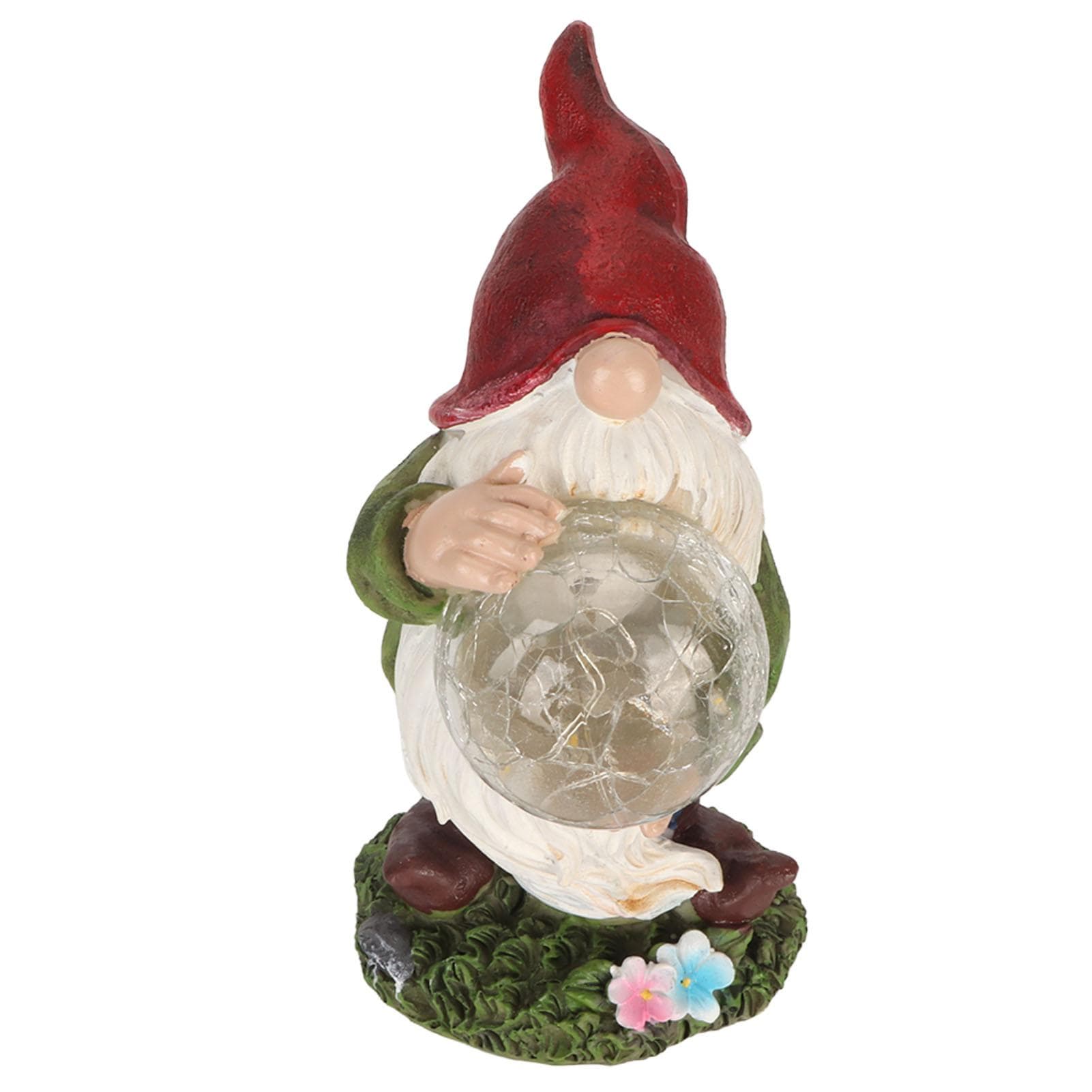 Solar Gnome Statue Hand Painted Colorfast Garden Gnome Statue with Solar Light for Patio Yard Lawn