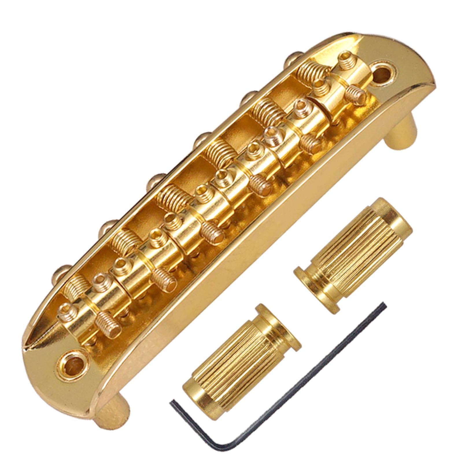 Electric Guitar Bridge Compatible with JM Series, Guitar Tailpiece Chrome Roller Saddles with 2 gold