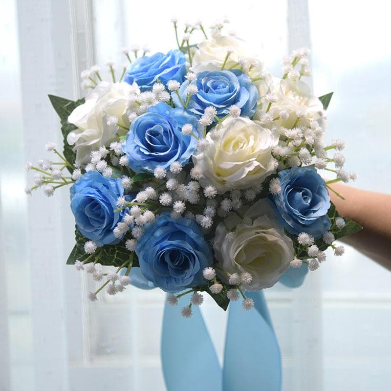 Bridal Bridesmaid Wedding Bouquet   Artificial Peony Roses Flowers Bride Holding Flowers Mariage Bouquet Wedding Accessories blue
