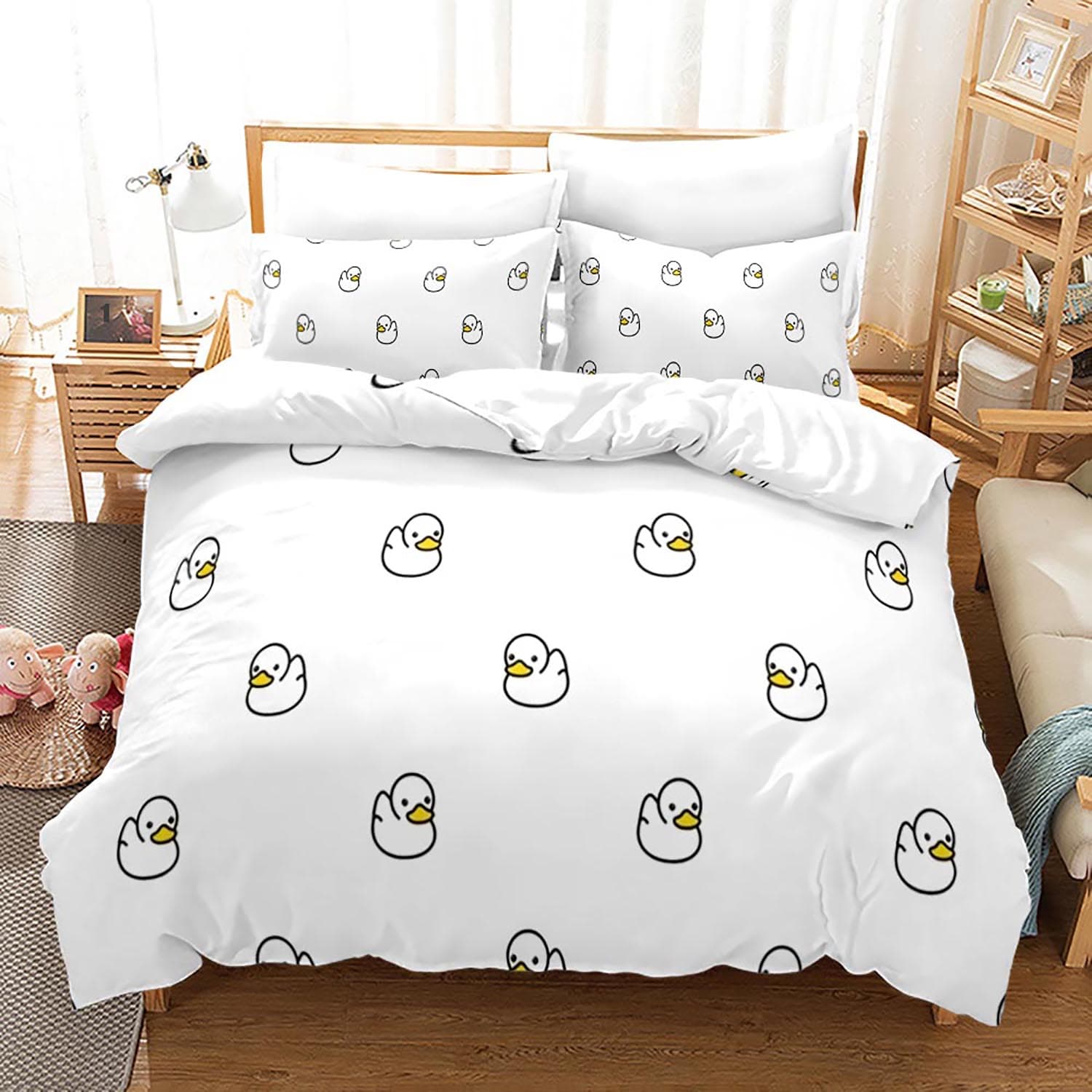 Yellow duck Bedding Set Single Twin Full Queen King Size Little duck Bed Set Aldult Kid Bedroom Duvetcover Sets 3D Print 020 US Queen(228x228cm)