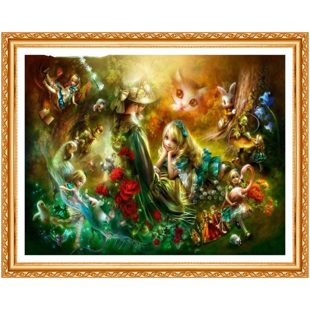 Embroidery 5D DIY Diamond Painting Wonderland Alice Cross Stitch Cartoon Rhinestone Decor Kids Gift 20X30CM
