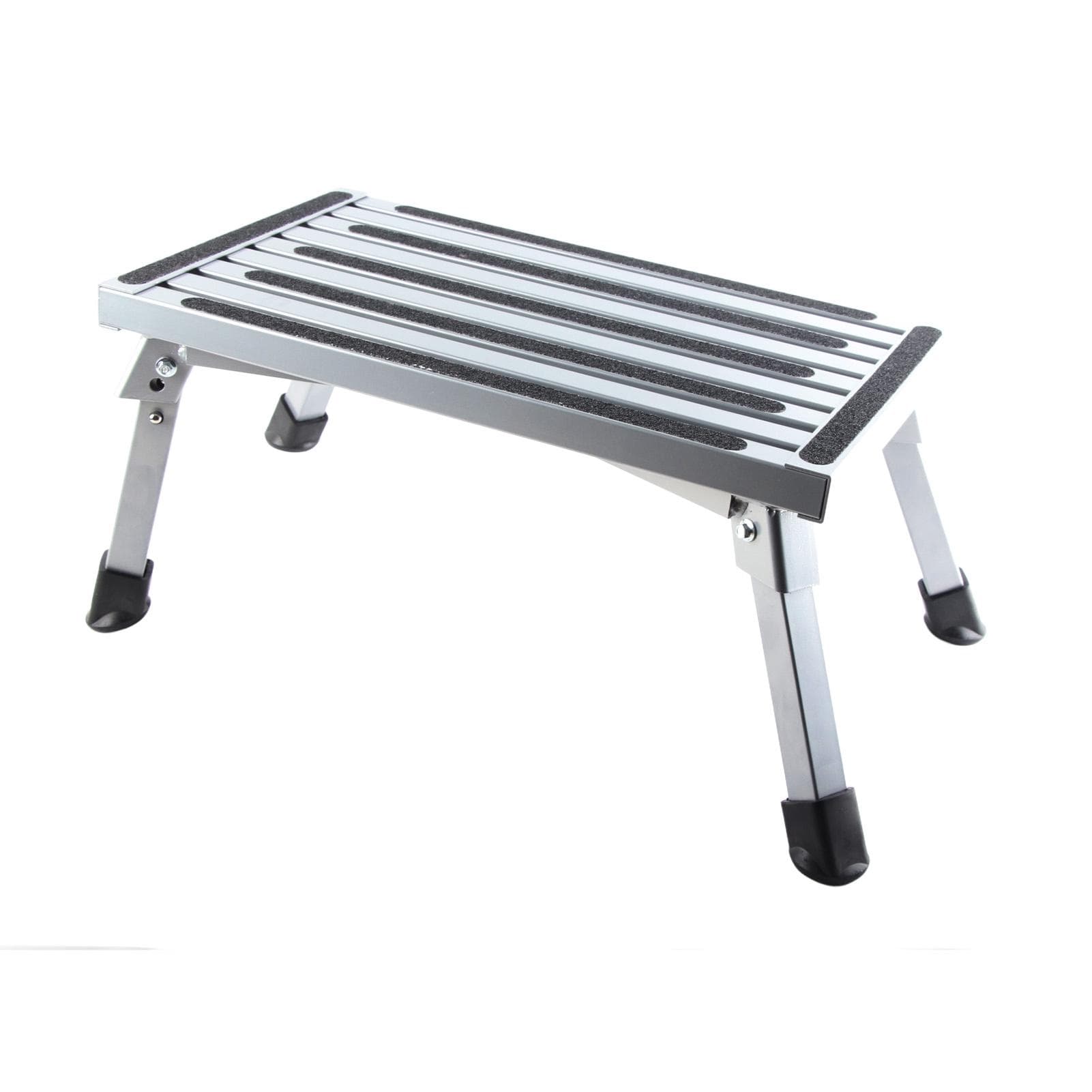 RV Step Stool Multifunctional Rubber Feet Silver Gray Stable Aluminum Alloy RV Foldable Step Stool