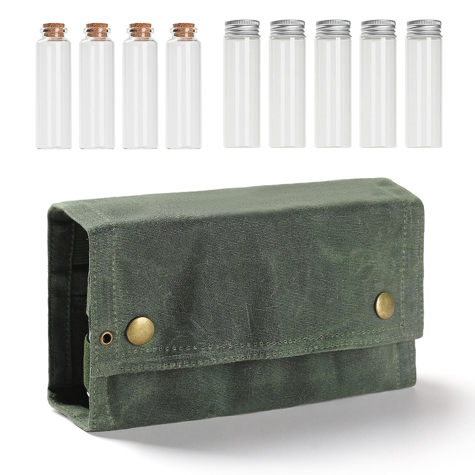 Portable Camping Condiment Bottle Storage Bag Mini Canvas Seasoning Storage Bottle Pouch with 9 D3 army green