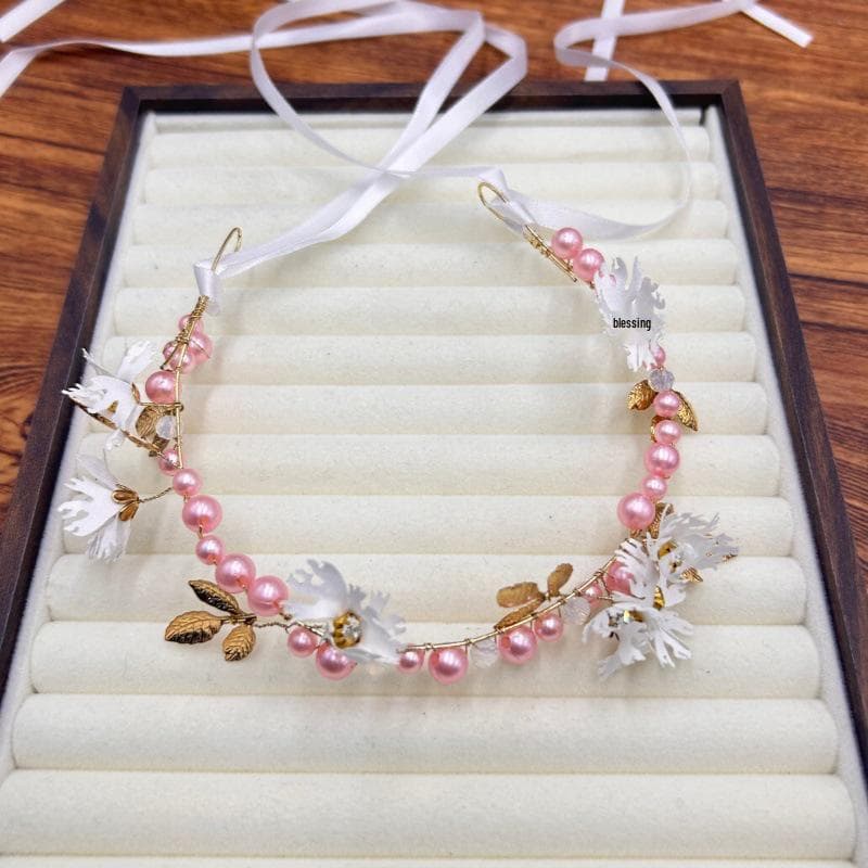 European Fairy Leaf & Pearl Floral Headband Crown for Children
