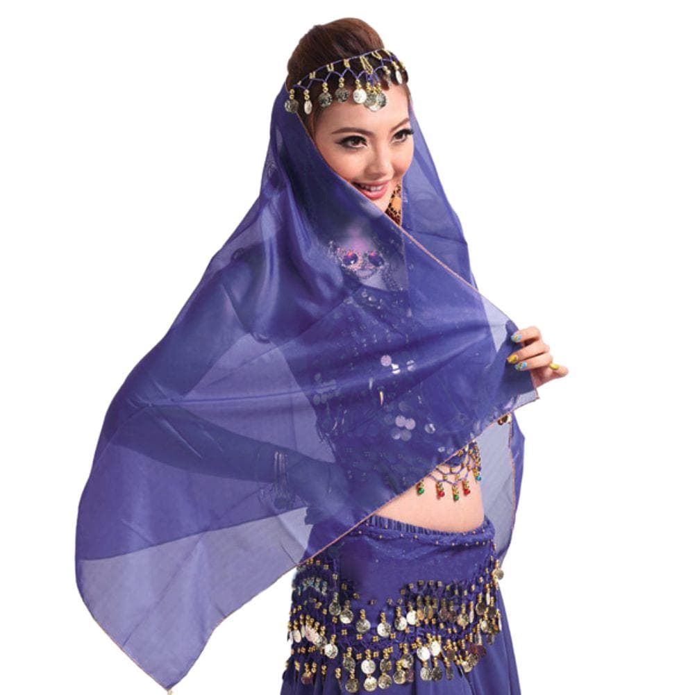 Women's Costumes Fashion India Belly Dance Chiffon Scarf Dance Head Veils Dancewear Headdress Head Scarves with Coin Accessories
