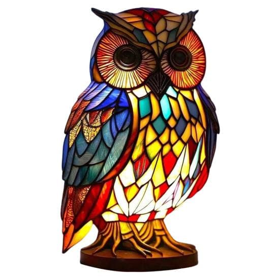 Colorful Stained Resin Animal Night Light Cat Horse Elephant Dolphin Lion Cock Owl Wolf Shape Table Lamp Home Decoration 15cm Owl