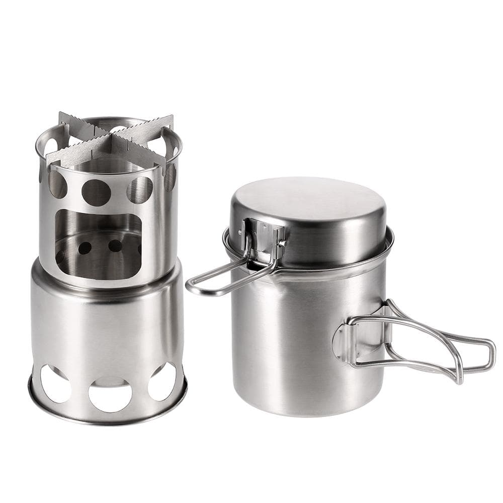Portable Camping Combo Wood Burning Stove & Cooking Pot Set Fishing Hiking Pot & Stove Set