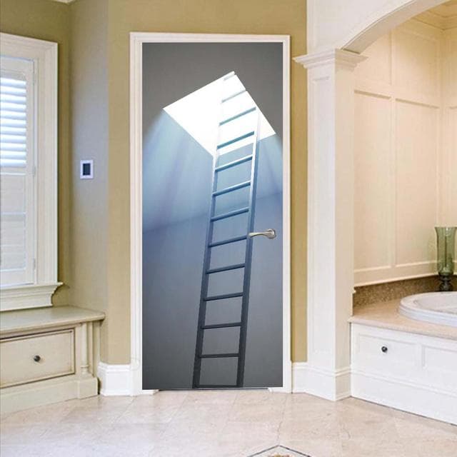 3D Scenery Porch Vinyl Door Sticker For Bedroom Home Decor Self Adhesive Removable Wall Decal Door Renovation Waterproof Poster 40x120cm(not cut)