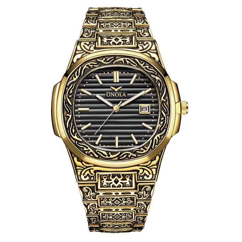 Creative Design Retro Men Quartz Wristwatches Calendar Waterproof Fashion Brand Luxury Male Clock gold/black