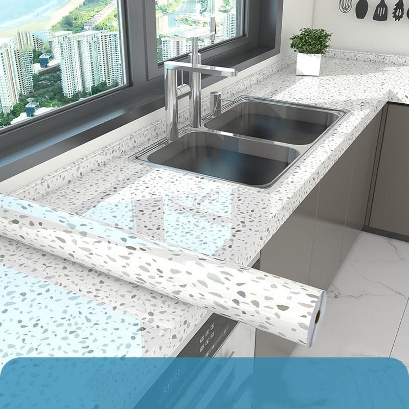 Kitchen Oil-proof Waterproof Self-adhesive Wallpaper High Temperature Imitation Marble Tile Stickers 60cm*10m