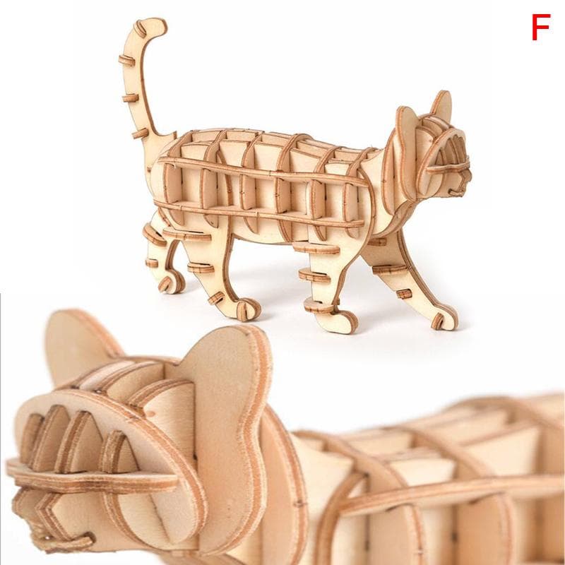 3D Wooden Car Animal Puzzle Jigsaw Woodcraft Kit Toy DIY Self-Assembly Model F