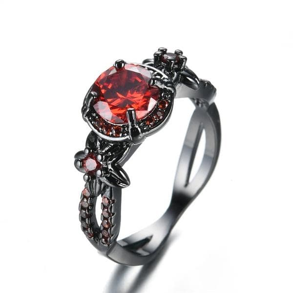 Vintage Black Gold Color Flower Shiny Red Garnet Ruby Rings Party Jewelry for Women 7