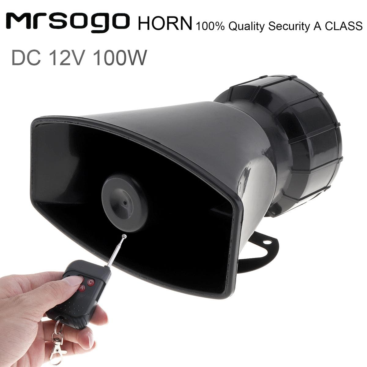 1Pcss 12V 100W 7 Sounds Loud Car Warning Alarm Police Fire Siren Horn Speaker with Remote Controller black
