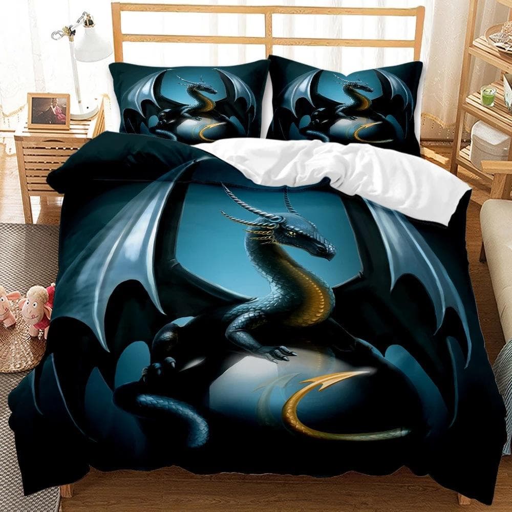 3D Dragon Themed Household Bedding Set Chinoiserie Style Quilt Cover Pillowcase 2/3 Pieces AU180 * 210 Full Size Decorative Quilt Cover DE 135x200cm