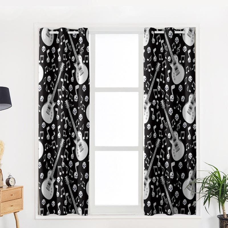 Skull Musical Note Guitar Bedroom Kitchen Curtains Living Room Decoration Items Customizable Curtains 135W x 60H(cm)