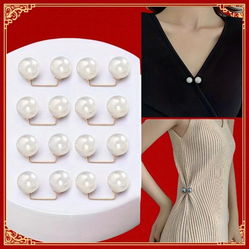 8PCS Luxurious Pearl Embellished Safety Pins - Non-Slip, Adjustable, Versatile Brooch for Dress, Waist, Collar, Scarf, Fashion Accessories multicolour
