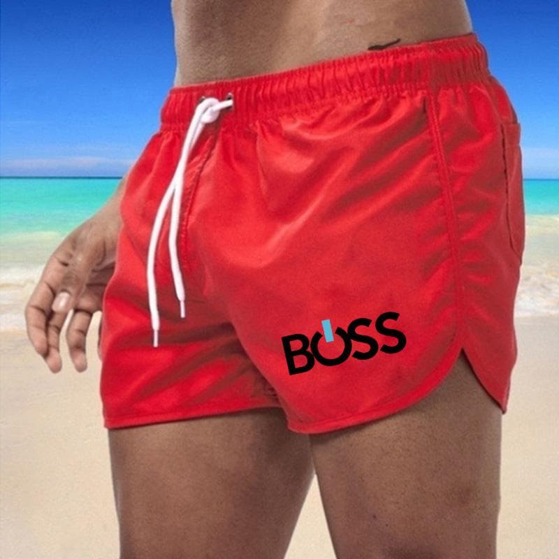 2025 Summer New Men's Quick-Drying Swim Trunks Sports Pants Swimwear Beach Shorts Jogging Shorts Sports Creative letter printing XL red