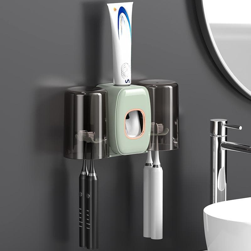 Toothbrush Holder Set Toothpaste Dispenser Wall Mount Stand Bathroom Accessories Set Rolling Automatic Squeezer Family Hygienic green
