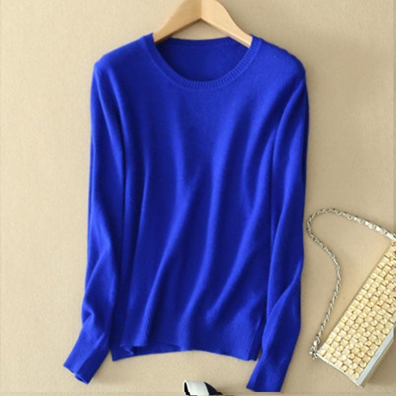 Women's Cozy Knitted Pullover Sweater Crew Neck Fuzzy Slim Fit Red Black Sweater M blue