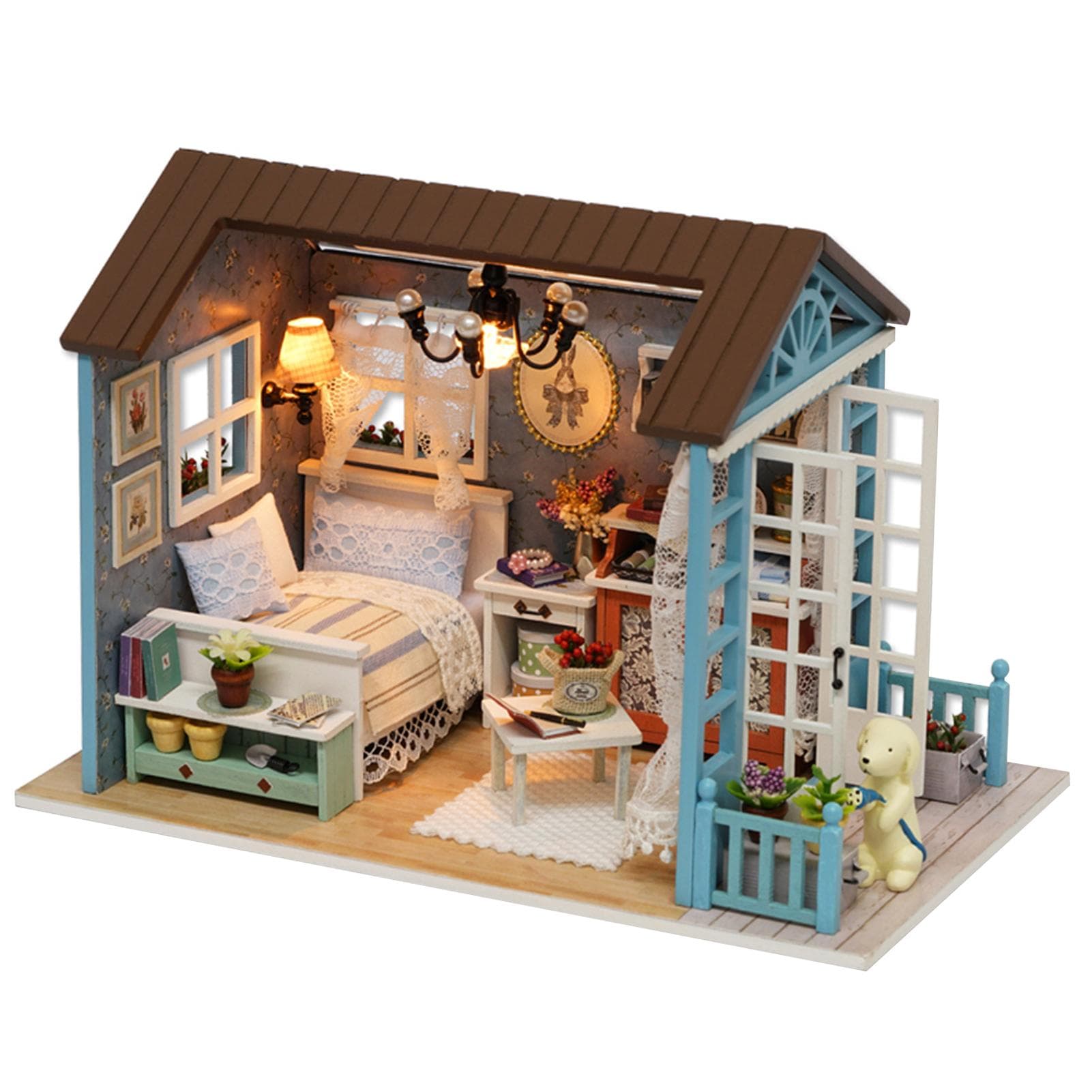 DIY Miniature Dollhouse Kit Realistic Mini 3D Wooden House Room Craft with Furniture LED Lights